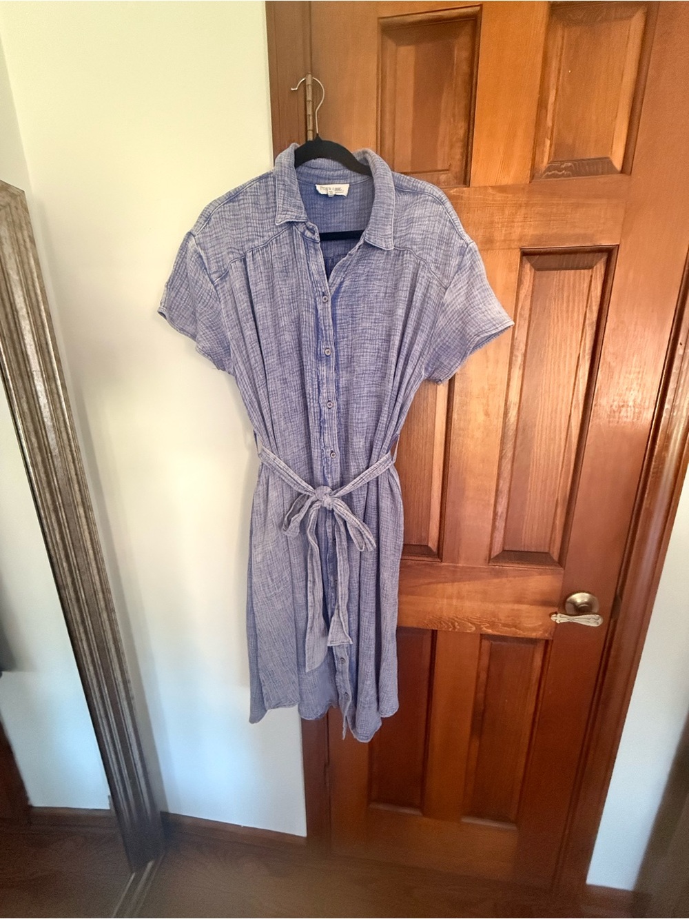 Peach Love California Light Blue Button-Front Tie-Waist Midi Dress